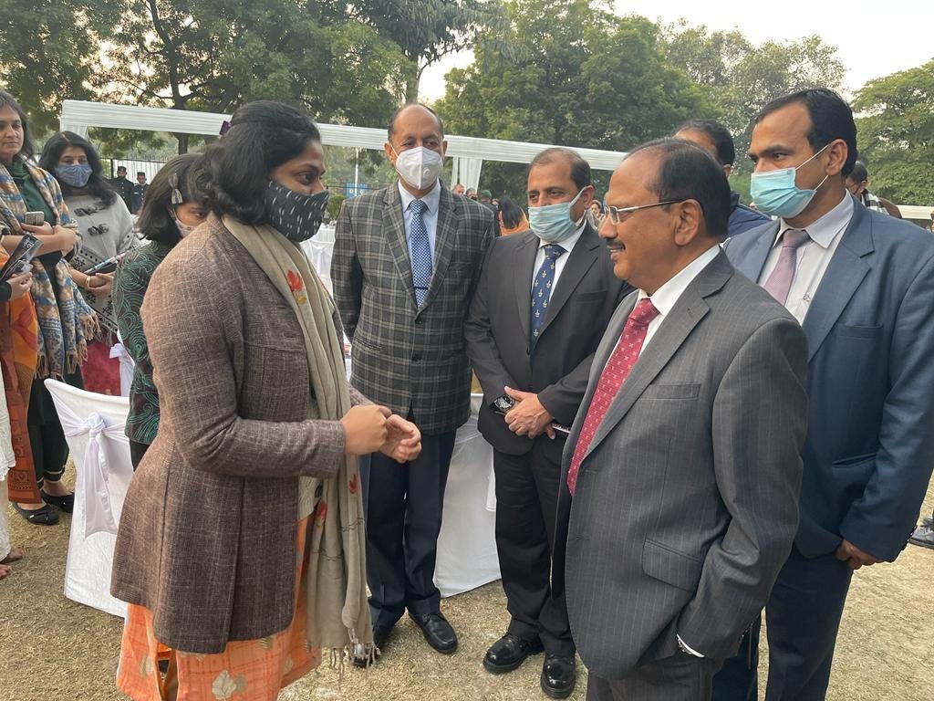 ANI's tweet photo. NSA Ajit Doval today offered condolences to Major (retired) Agnes P Manezes and Preet Kaur, the wife and daughter, respecitvely of Lt Col Harjinder Singh. 

Lt Col Harjinder Singh was Gen Bipin Rawat’s staff officer &amp; lost his life in the chopper crash on December 8 in Tamil Nadu https://t.co/bnCQnrzDEe