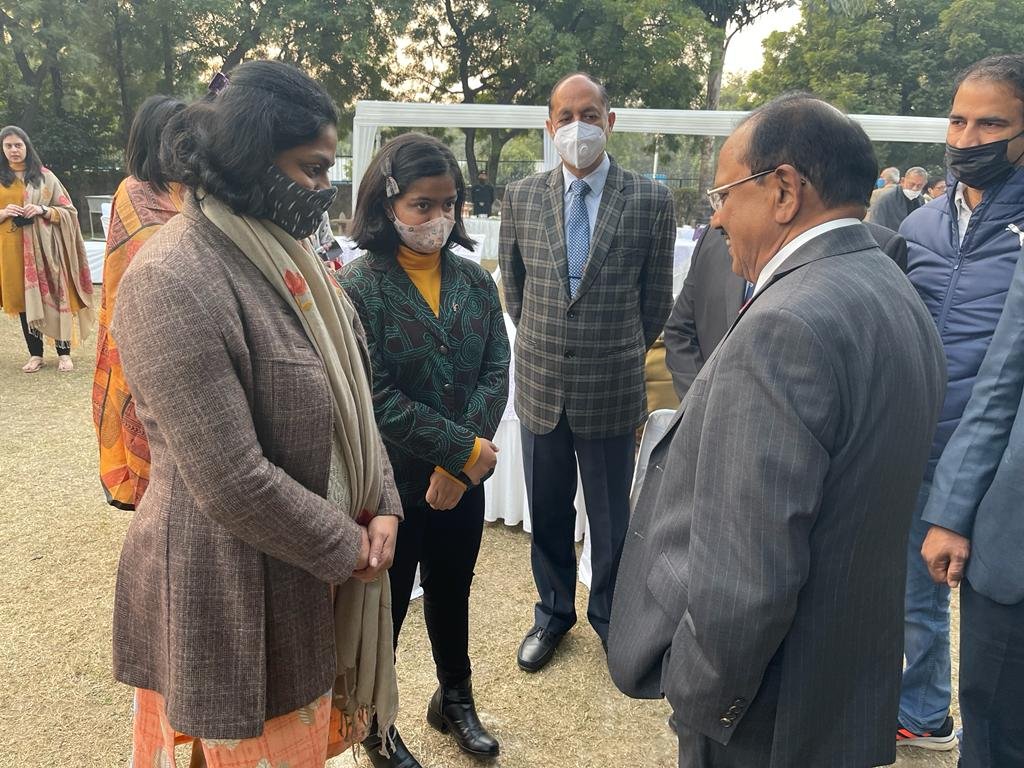 ANI's tweet photo. NSA Ajit Doval today offered condolences to Major (retired) Agnes P Manezes and Preet Kaur, the wife and daughter, respecitvely of Lt Col Harjinder Singh. 

Lt Col Harjinder Singh was Gen Bipin Rawat’s staff officer &amp; lost his life in the chopper crash on December 8 in Tamil Nadu https://t.co/bnCQnrzDEe