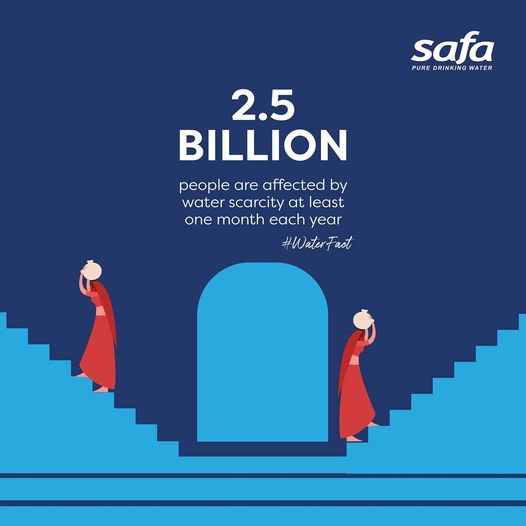 safawaterqa's tweet photo. 2.5 billion people are affected by water scarcity at least one month each year! #wateriseverything #safatrivia #safawaterfacts #safawater #savewater #safaissafe #qatar #doha @safawaterqa #safaispure #waterisprecious https://t.co/nv8SFwIZg0