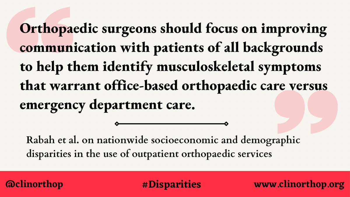 Clinorthop's tweet photo. A nationwide study from @CWRUSOM found that patient factors were linked to lower use of outpatient ortho care, higher use of ED care
#disparities #orthotwitter #AHRQ 
https://t.co/MFLMqmx4lN https://t.co/w47sLZ9qK2