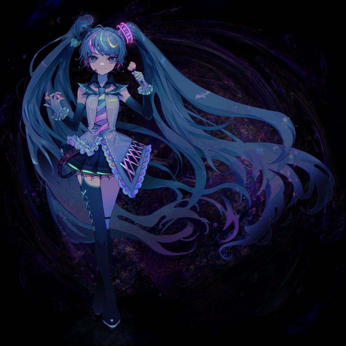 hatsune miku 1girl solo long hair twintails skirt very long hair thighhighs  illustration images