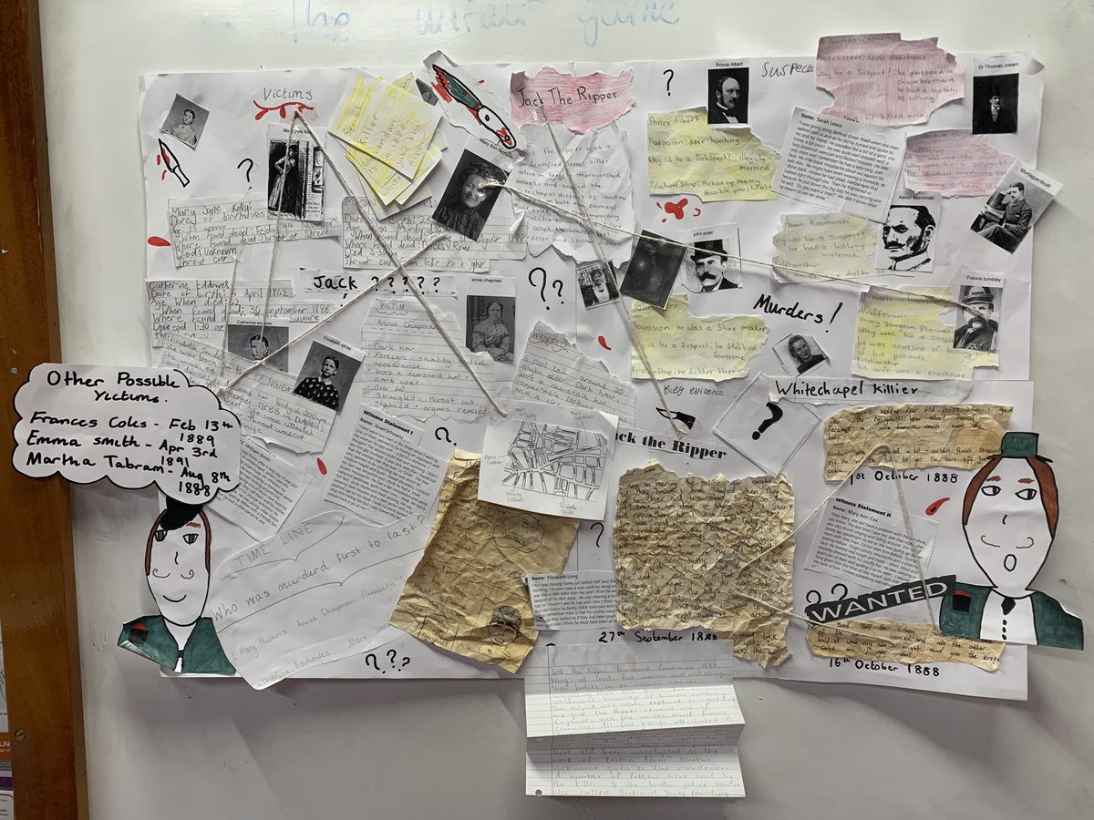 MunnochMrs's tweet photo. I am totally blown away by the Jack the Ripper case boards made by 2F! They were real detectives 🕵️‍♀️ 🕵️‍♂️. They also think they have cracked the case… watch this space. #lochgellyhighschool #proudteacher https://t.co/1wVl1urIWX