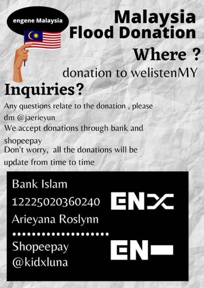 jinolatte's tweet photo. #MYENHelp ‼️‼️ The donation will be donated to several NGOs!! #DaruratBanjir https://t.co/dgQb5pfIZk