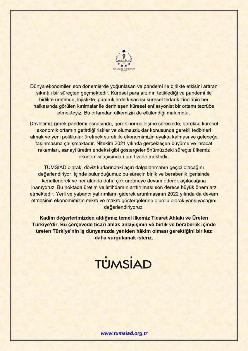 "Kadim değerlerimizden aldığımız temel ilkemiz Ticaret Ahlakı ve Üreten Türkiye'dir."