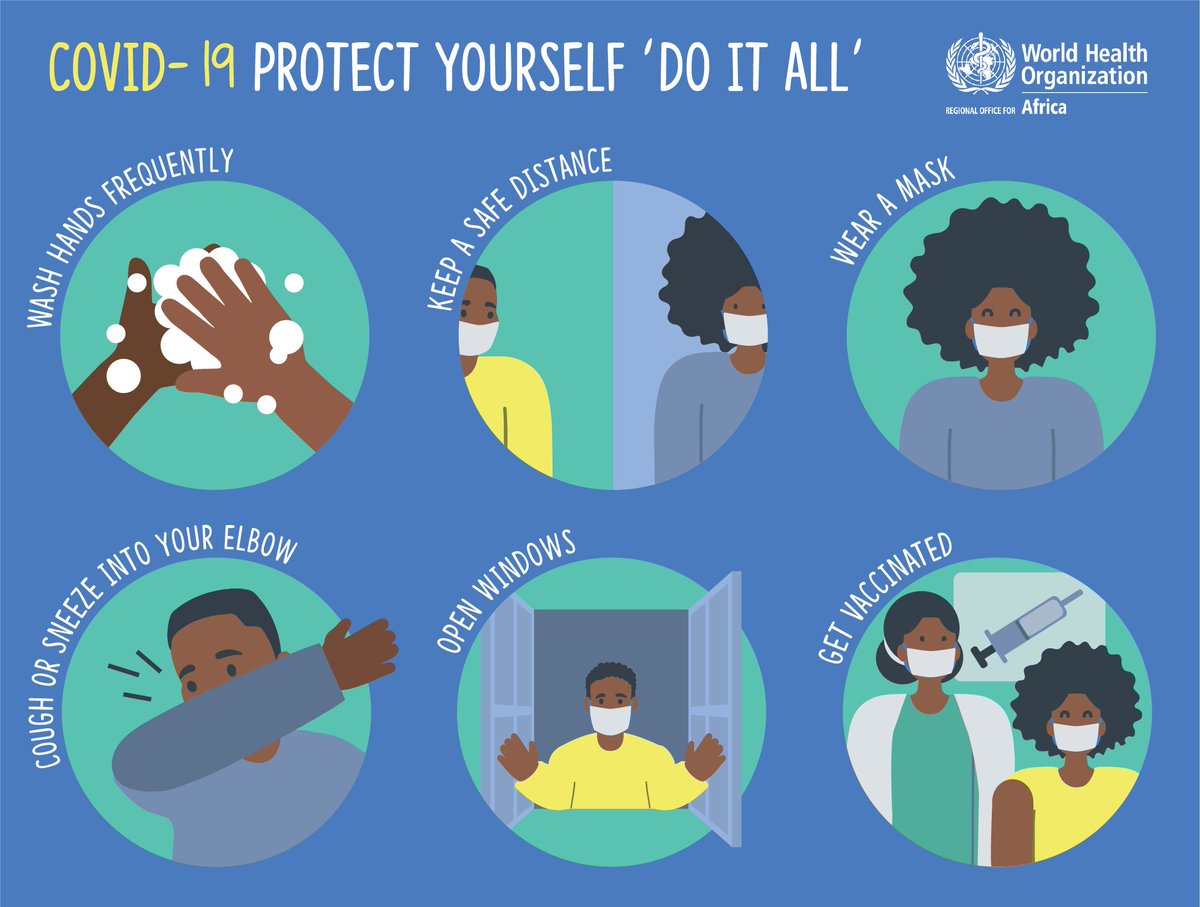 #DoItAll to protect yourself against #COVID19 this holiday season. 💉 Get vaccinated 😷 Wear a mask ↔️ Keep physical distance and avoid crowds 🪟 Open windows 🤧 Cough/sneeze into your elbow 👐🏿 Clean your hands