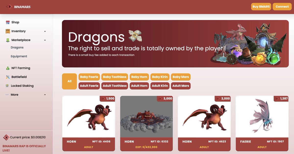 Binamarsbsc's tweet photo. ✅Marketplace - Reopened

👉Users can trade Dragons and Equipments now: https://t.co/GhlBD2beMt

$BMARS $BGame https://t.co/kOf9xQnqu9