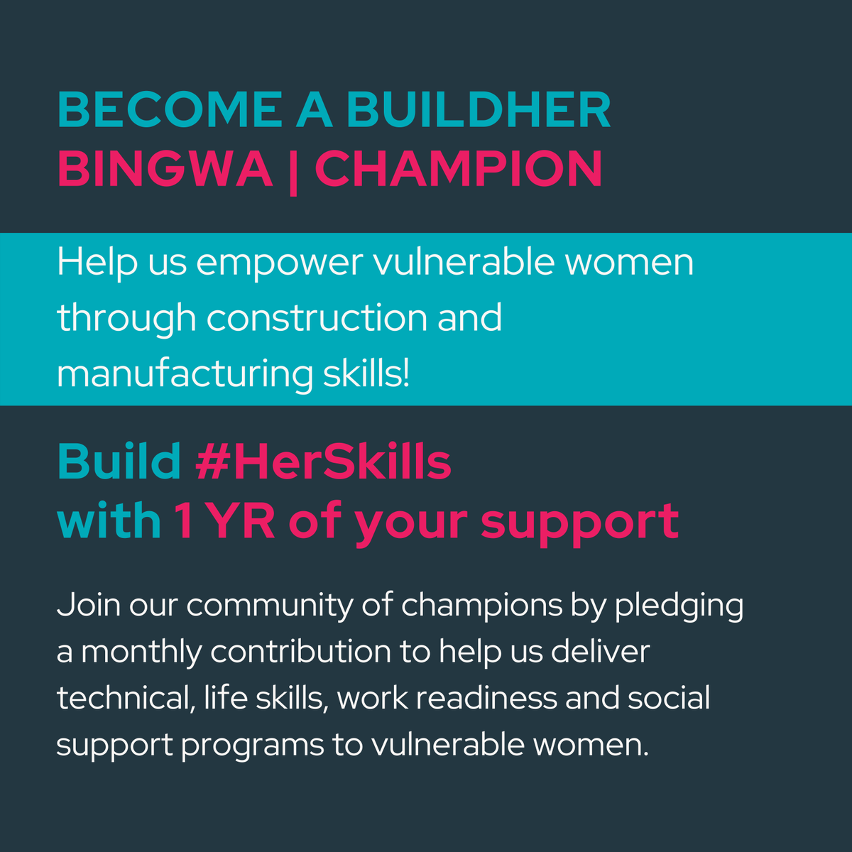 _Buildher's tweet photo. We are excited to announce that Buildher is launching a Build #HerSkills Campaign!
A 1-year campaign which will enable us to us to:
-Highlight and advocate for women's integration into construction and manufacturing trades
-Link more women to technical trade training and jobs https://t.co/aQm1LkqgNV