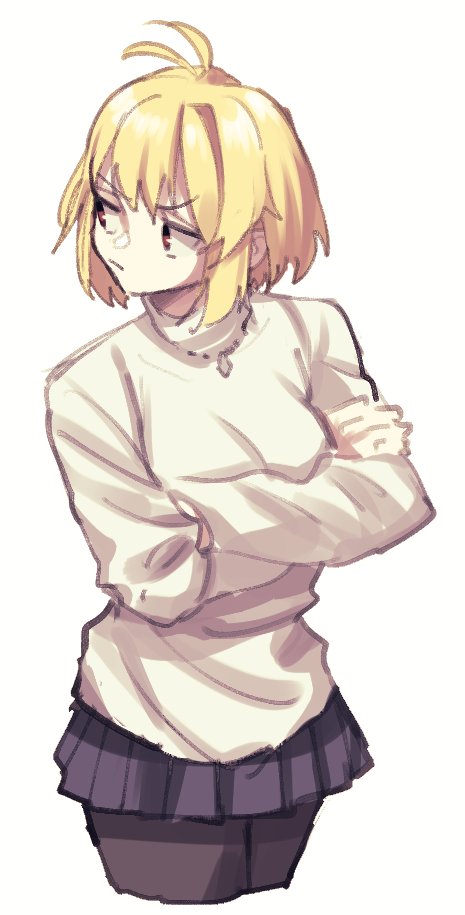 arcueid brunestud 1girl solo blonde hair skirt pantyhose sweater short hair  illustration images