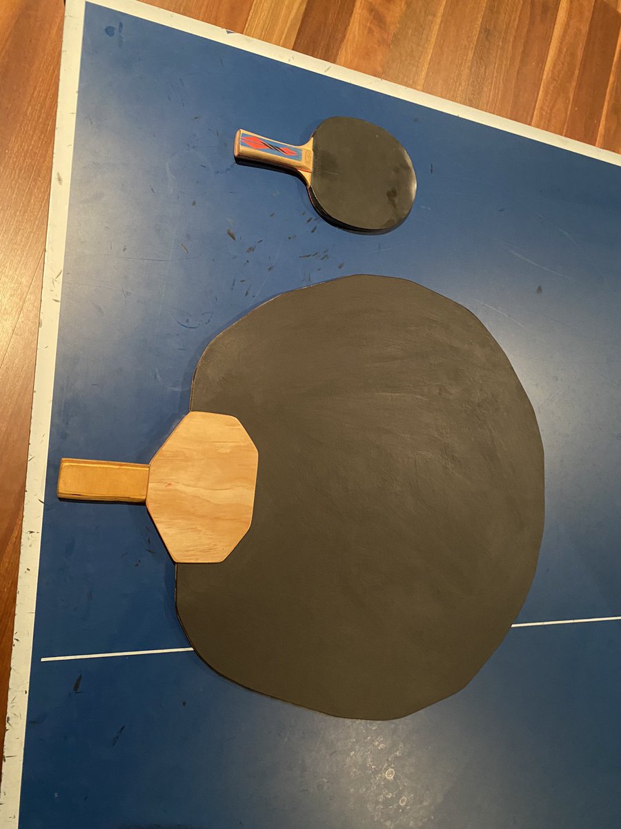 fruishy's tweet image. My giant ping pong paddle is done. Here are pics next to a normal sized paddle for reference. #giantpingpongpaddle