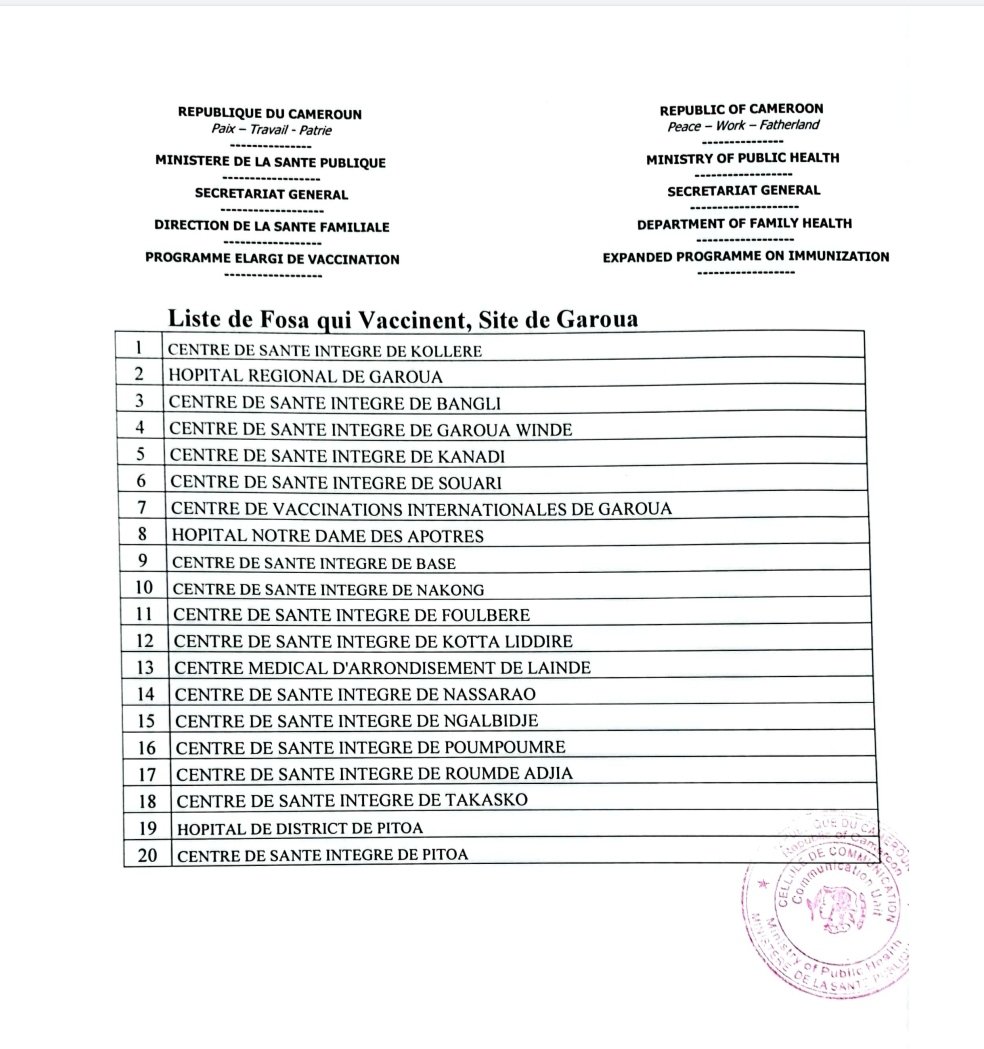 le_4eme_pouvoir's tweet photo. Liste des 136 sites médicaux où seront effectués la campagne de vaccination dans le cadre de la #TotalEnergiesAFCON2021 ⚽🇨🇲🌍 dévoilée par le @MinsanteCMR. Les villes de #Douala, #Yaoundé, #Bafoussam, #Limbé, #Buéa, #Garoua choisies dans ce sillage @NCoVAfrica @Covid19CM https://t.co/iQ9arpQjPX