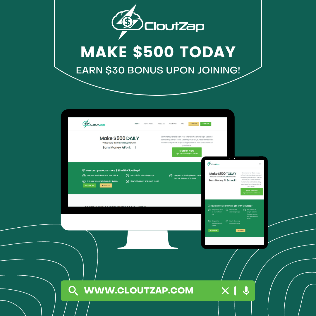 Join CloutZap, a website that lets you earn money effortlessly. I have already earned $7,300 today and you can too. You get paid for playing games and even for using social media. Signup now and earn instant $35 signup bonus! send.cloutzap.com/Kbholiday #CloutZap #money