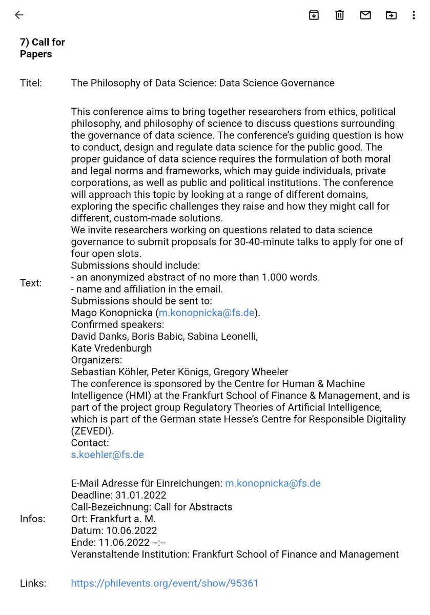 eug_de's tweet photo. Interessanter #cfp in Sachen #Philosophy of Data Science (@FrankfurtSchool) im @DGPhil_eV-Newsletter. Da explizit auch nach politischer Philosophie bzw. #Governance gefragt wird, evtl. ja auch interessant für @JWI_DigiDem/@thothiel | cc @CB_goes_digital #ZEVEDI https://t.co/RgJirjWXSF