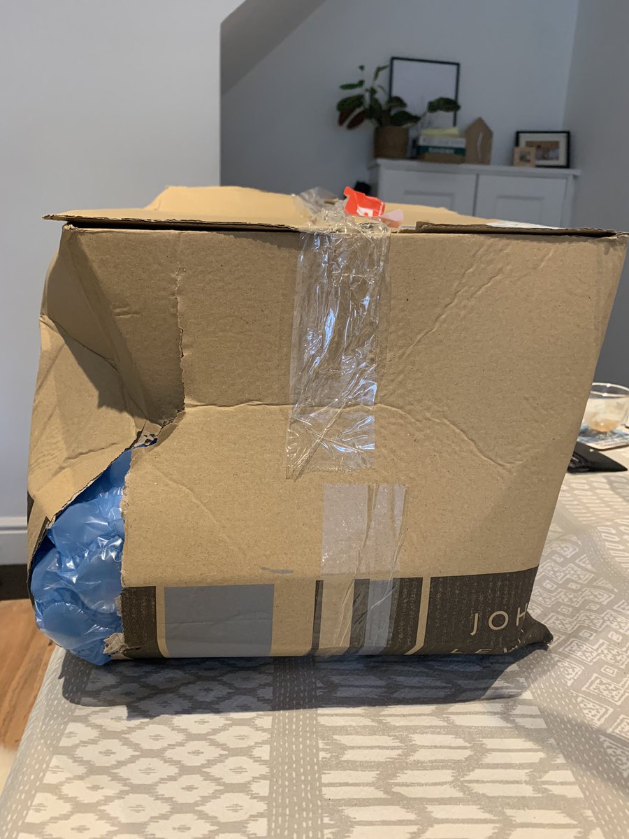 Joshyboy62's tweet photo. @JohnLewisRetail I’d like to complain about the state of an order I just received. I paid for next day special delivery. Luckily no damage but this is not what I would expect from JL. Delivery by DPD was originally missed this morning (although the doorbell wasn’t tried…) https://t.co/e00FysZFpb