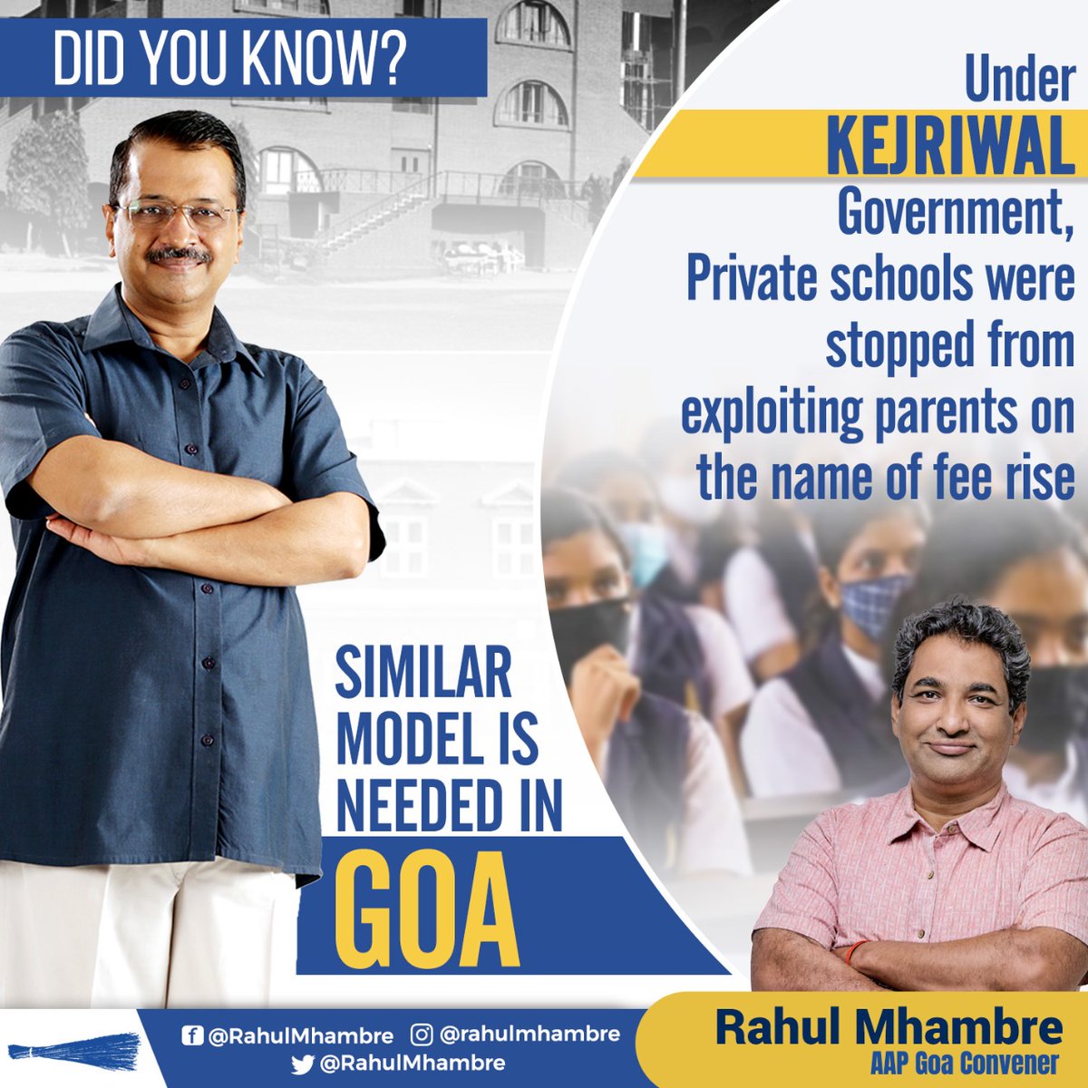 RahulMhambre's tweet photo. Goa needs Delhi like education policy where there is cap on private schools before charging annual tuition fees. Private schools have been restricted from exploiting parents. #ResponsibleGovernment #AAPGov #AAP4Goa https://t.co/nQWerX2P5f