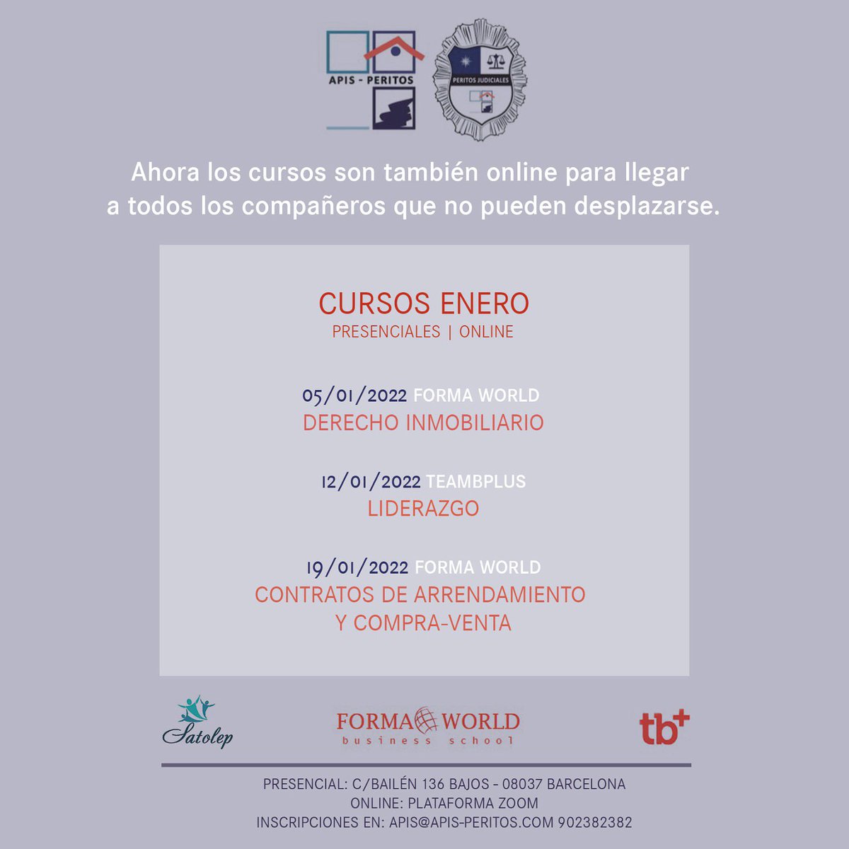 apis_peritos's tweet image. #CURSOS ENERO ¡Apúntate ya! @apis_peritos #cursosonline #derecho #liderazgo #contratos #arrendamiento