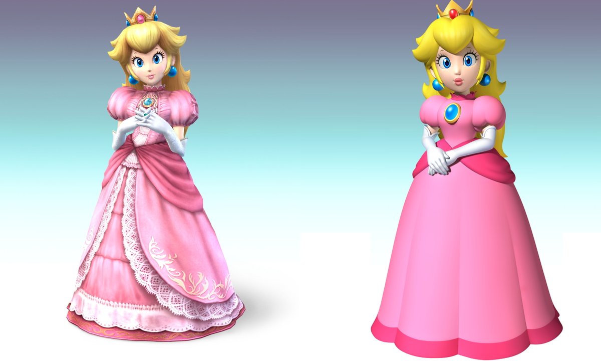 スマブラXのフィギュアのピーチ姫様とマリオシリーズ本編のモダン