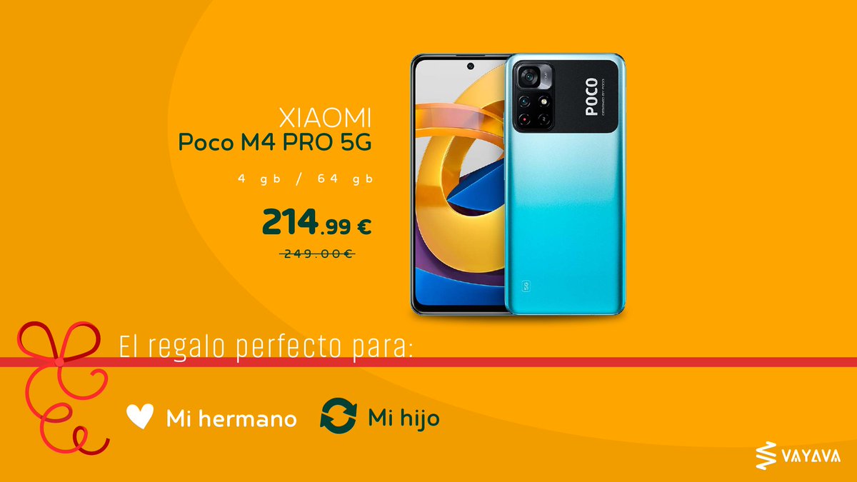 VAYAVA_ES's tweet photo. #VAYANavidad
Navega a toda velocidad con #POCOM4PRO5G de #Xiaomi
Un regalo de navidad 🎁 perfecto para: 
❤️ Mi hermano
🔁 Mi hijo
Este y muchos más #smartphones para regalar los encontrarás en https://t.co/95X154ovcX😉
#Navidad #RegalosNavidad #IdeasRegalosNavidad #Navidades2021 https://t.co/kppOUCOlIR