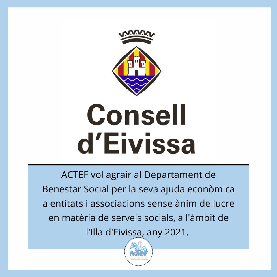 actef_eivissa's tweet photo. 🙏🏼ACTEF vol agrair al Consell Insular d'Eivissa departament de Benestar Social a ajuda a associacións sense ànin de lucre 2021 per el programa ESVA de valoració i seguiment de menors d´Altes Capacitas.
#aacc #eltalentoes #AltasCapacidades #ayuda #ConsellEivissa #actef https://t.co/RCvAQO3IRa