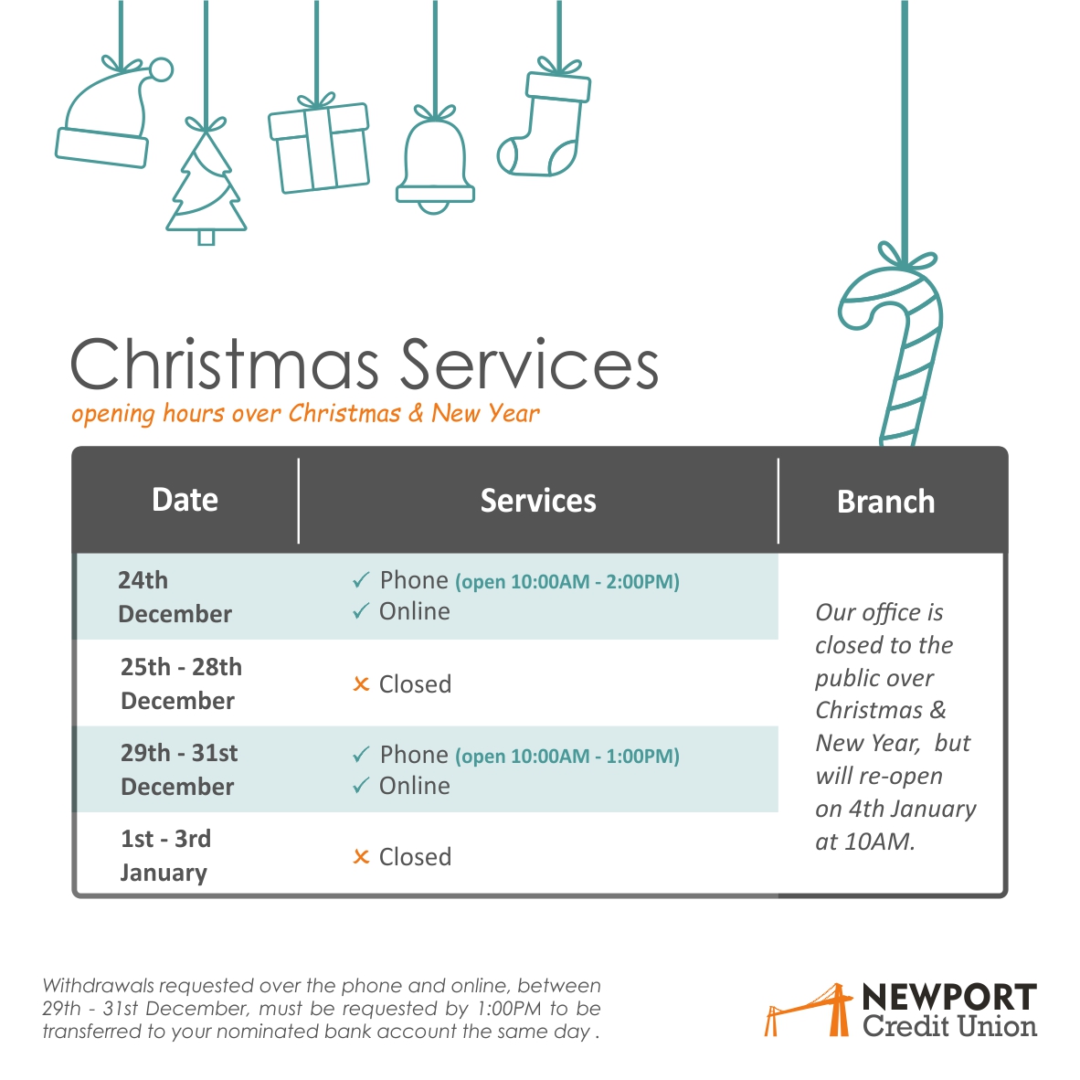 We'll be operating on reduced hours over Christmas 🎄 and New Year 🎇 so if you need to get in touch please check our opening times 🕐
