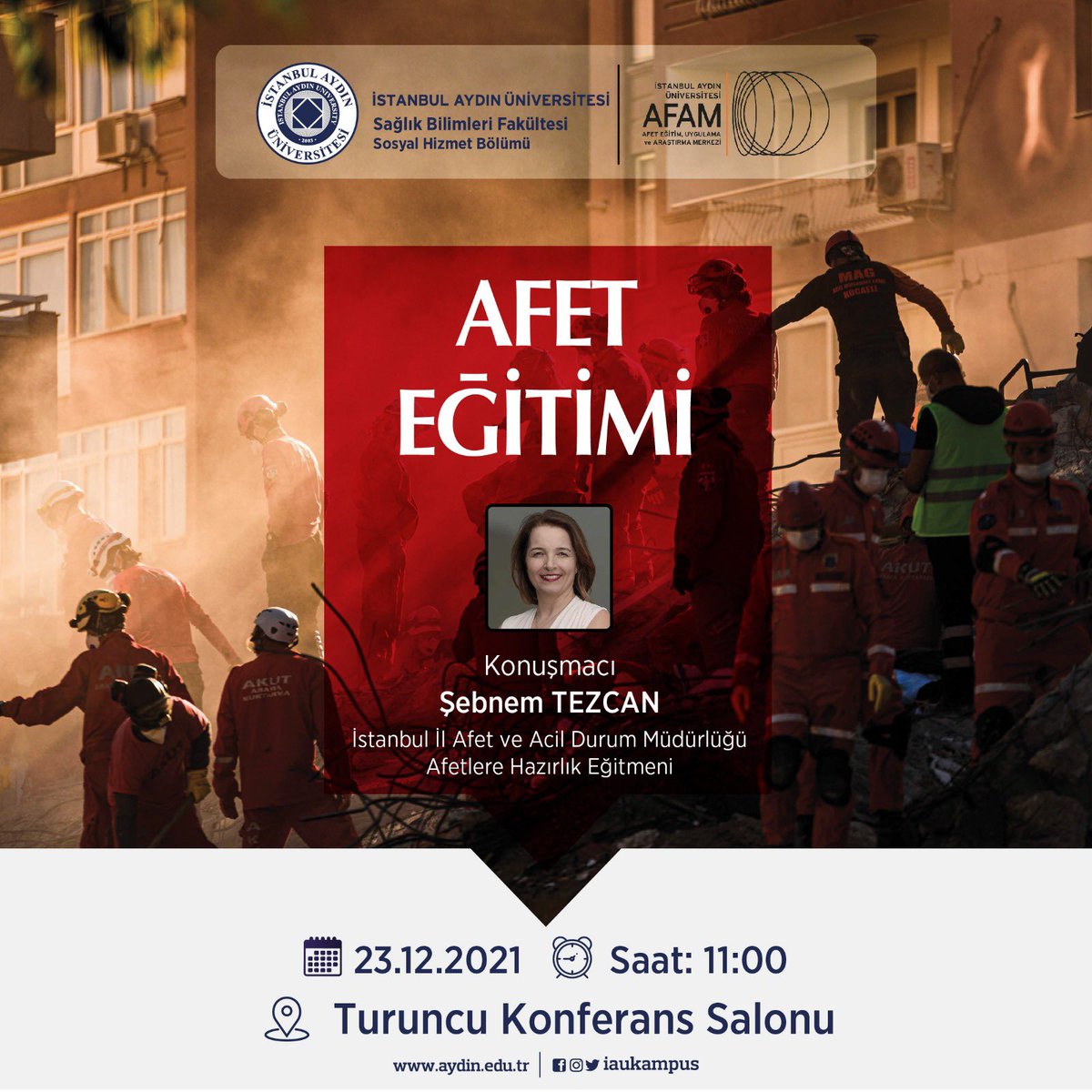 Fakültemiz Sosyal Hizmet Bölümü, Afet Eğitimi kapsamında İstanbul AFAD’tan Eğitmen Şebnem Tezcan’ı konuk ediyor. #iau #iausbf