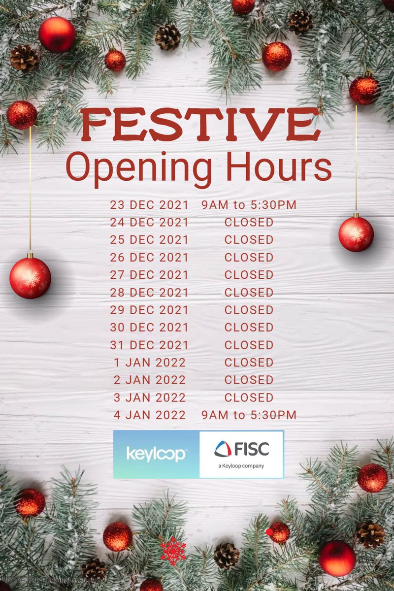 Everyone here at FISC would like to wish all of our clients, partners and friends a safe and happy festive season.

Our offices will close at 5:30pm on Thursday 23rd December and re-open again at 09:00am on Tuesday 4th January.

MERRY CHRISTMAS!

fisconline.co.uk/fisc-festive-o…