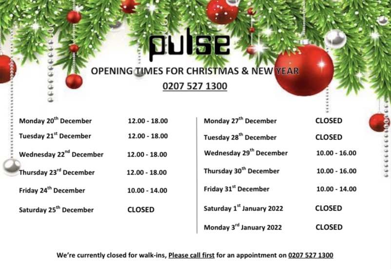 N7Pulse's tweet photo. Our opening hours are changing during the Christmas &amp; New Year period.🎄🌟🎄🌟🎄

We're still closed for walk-ins so make sure to call us on 0207 527 1300 to book an appointment
#PUSLEN7 #youngpeopleservices #sexualhealth https://t.co/lCbPkApSuL