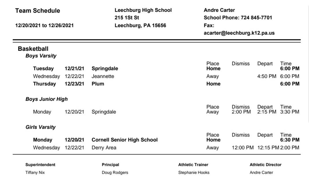 This week in Leechburg Athletics
[12/20/2021 - 12/26/2021]