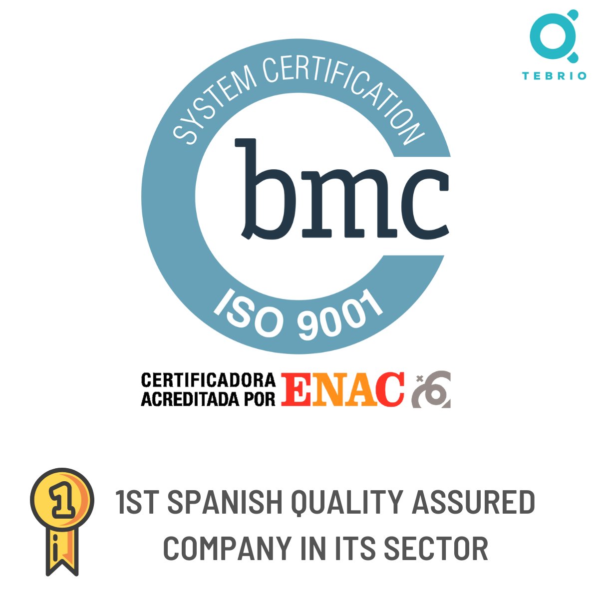 Tebrio has officially become the 1st Spanish company in its sector to receive #ISO9001 certification! Certification guarantees #quality and consistency and assures our clients that we offer premium production and management systems and after-sale services.  #biotechnews #spain