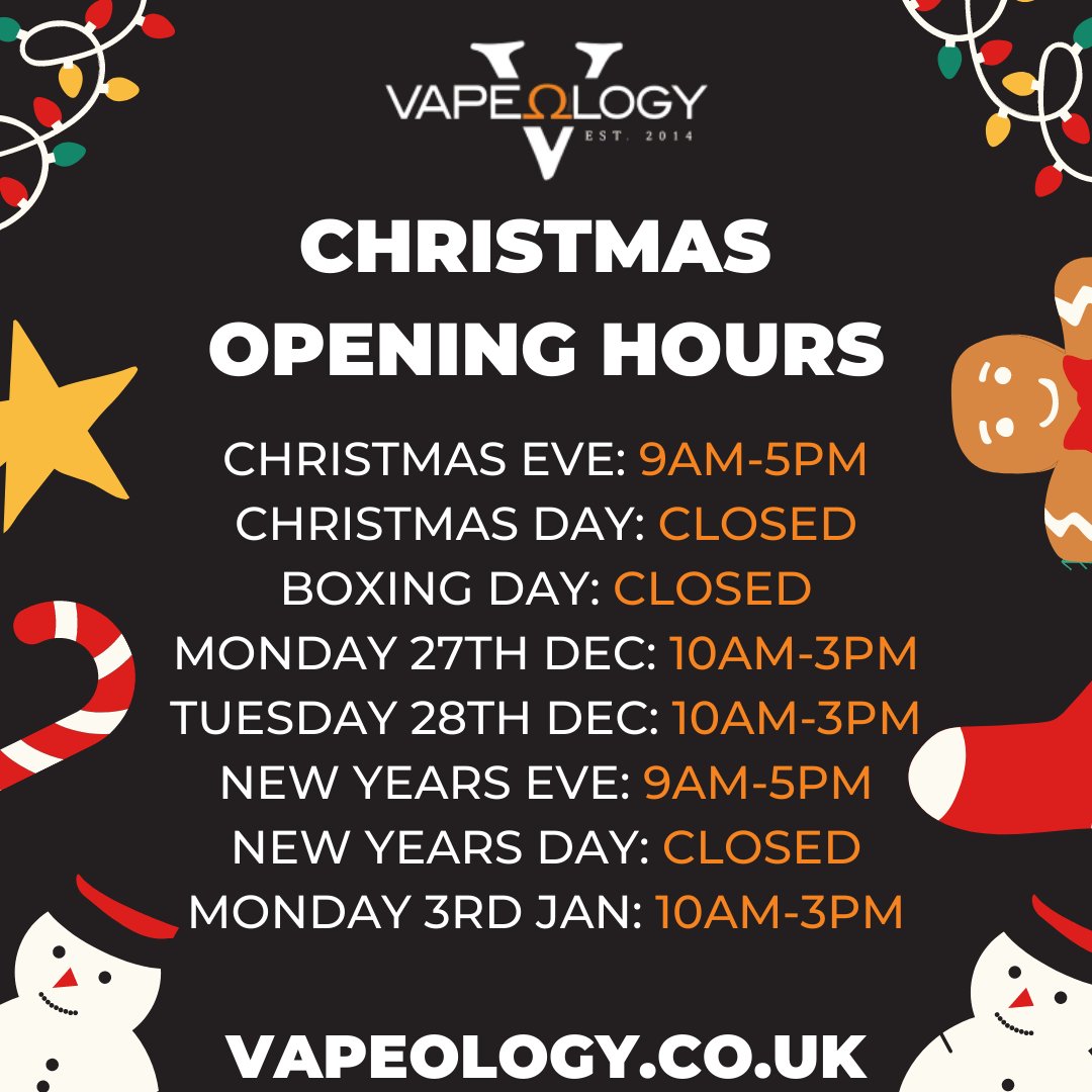 As we approach Christmas Day here are our opening hours for the festive period! If we don't see you before, we wish you all a Merry Christmas 🎅🏻🎄