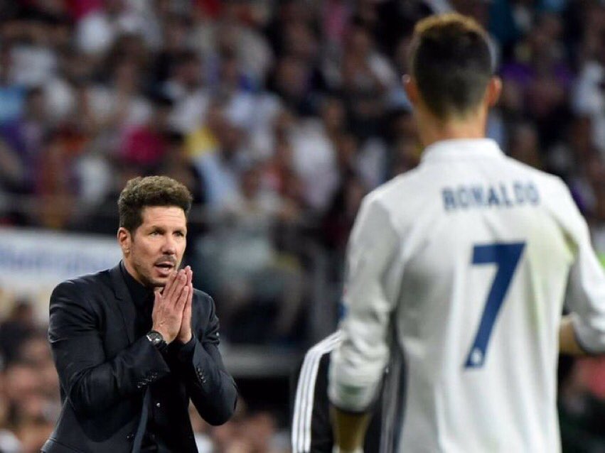 Footballtweet's tweet photo. Diego Simeone: "If Cristiano Ronaldo was not a football player, I would have already won 3 Champions League with Atlético Madrid." https://t.co/8FgRdUdzw6