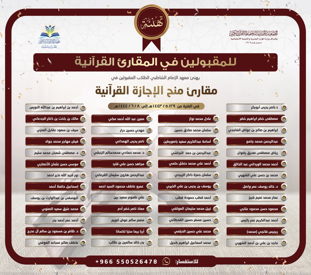 emamalshatiby's tweet photo. 😍مبارك عليكم😍

يهنئ #معهد_الشاطبي الطلاب المتقدمين للالتحاق 

ببرنامج #الإجازة_القرآنية ونيل شرف الحصول على

 السند القرآني.

وذلك ضمن برامج المعهد لـ #العام_الجديد 

تنافسٌ قرآنيٌ بين حفاظ #القران_الكريم الكلُّ فيه فائز❤️

الفرصة سنحت اليوم لمجموعة وغداً -بإذن الله- للبقية🙏 https://t.co/WGLAZGjB9T