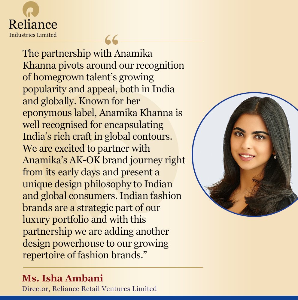 Reliance Brands Ltd and Anamika Khanna to partner for Avant Garde brand AK-OK