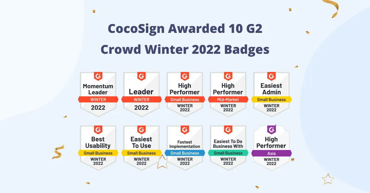cocosign_online's tweet photo. The Winter 2022 #G2 reports were just released in time for #Christmas. We are so excited to announce that #CocoSign have received another TEN new awards from G2 @G2.comοΌ πππ
Thank you to all of our awesome customers who voted for us π https://t.co/Zb4bJnF8GM