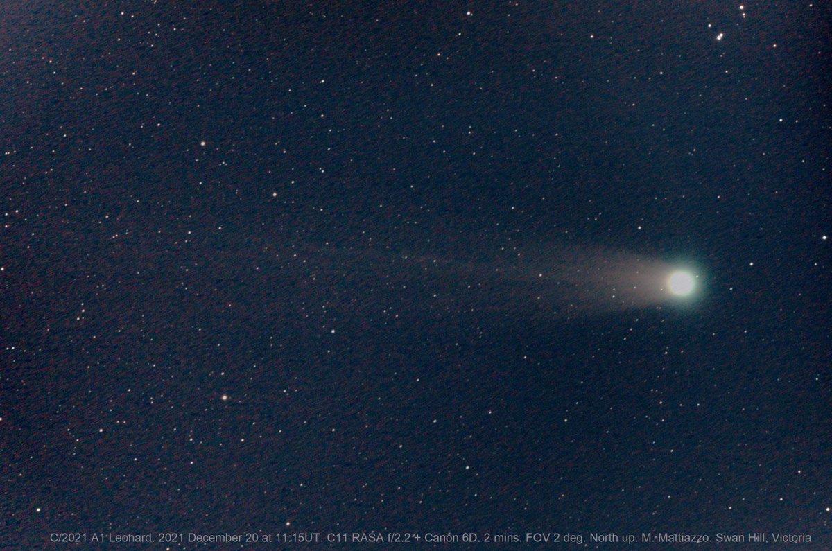 Tonight, comet C/2021 A1 Leonard is seen in outburst.
It was easily visible naked eye at an altitude of 12 degrees on 2021 Dec 20.47UT. m1=2.9, corrected for extinction. strongly condensed.
My observation in 8x40mm binoculars 2 nights ago, on 2021 Dec 18.47UT, was m1=4.2