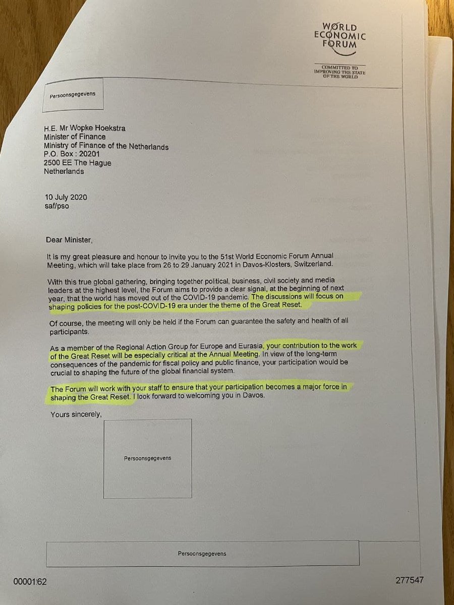 🚨BREAKING NEWS🚨 more letters being leaked this time to Dutch Finance Minister Wopke Hoestra shows direct collusion between Klaus Schwab's WEF and the Dutch Government on pushing 'The Great Reset'. Will any MSM outlet dare touch this?