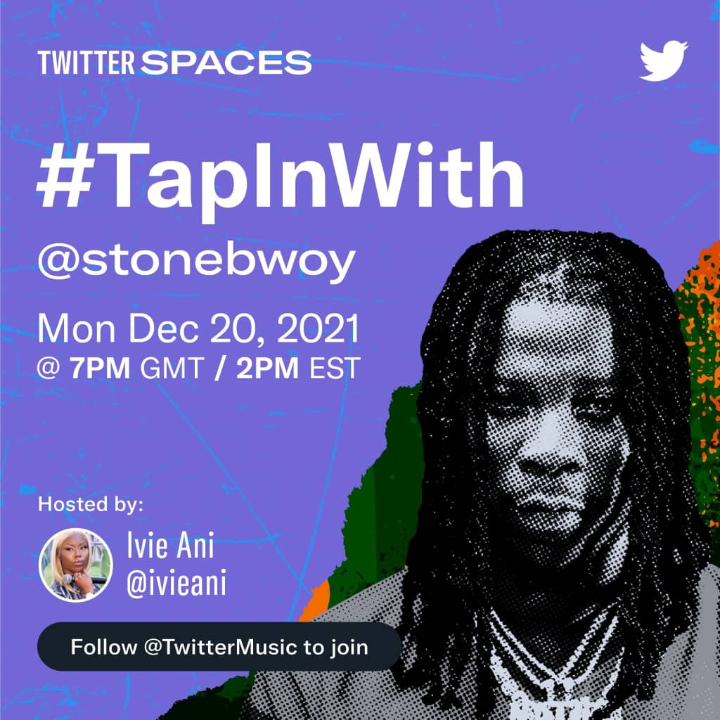 Happening Tonight on #TwitterGhana 🤞

Stonebwoy is the First African Artist to be doing this with @TwitterMusic &amp; @TwitterSpaces on Stonebwoy will be Breaking down most of his Tweets to us. Join the Discussion using #AskStonebwoy  #BehindTheTweets 
#bhimnationglobal🇬🇭🇬🇭🇬🇭