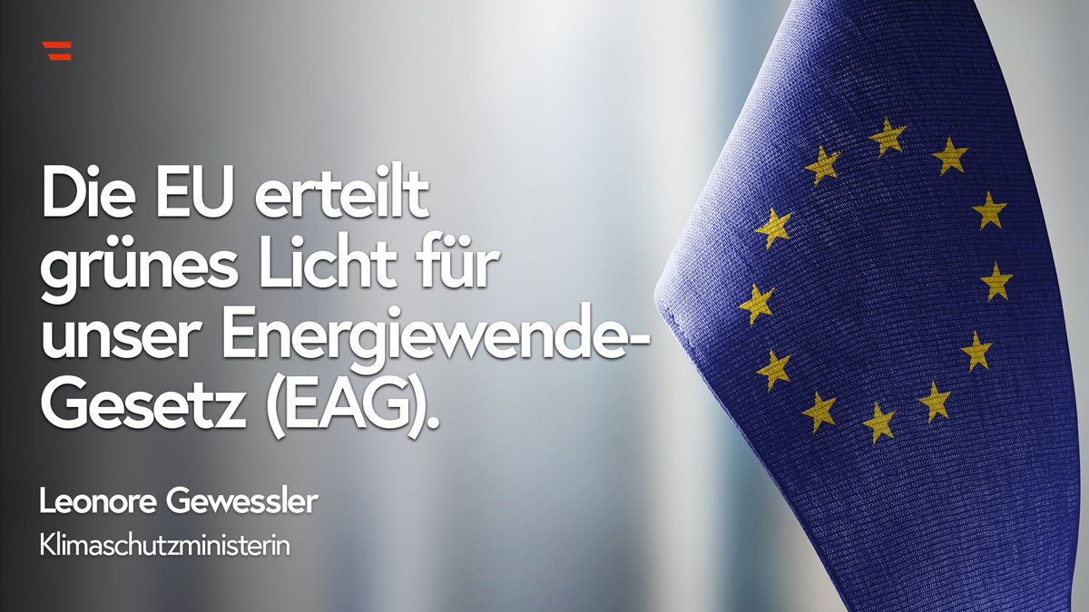 Die EU hat dem Erneuerbaren Ausbau Gesetz heute Grünes Licht gegeben – das ist ein riesiger Erfolg. Wir konnten in den letzten Wochen und Monaten alle offenen Fragen der <a href="/EU_Commission/">European Commission</a> klären &amp; sind jetzt am besten Weg zu 100% Strom aus Erneuerbaren Energien bis 2030. (1/4) #EAG