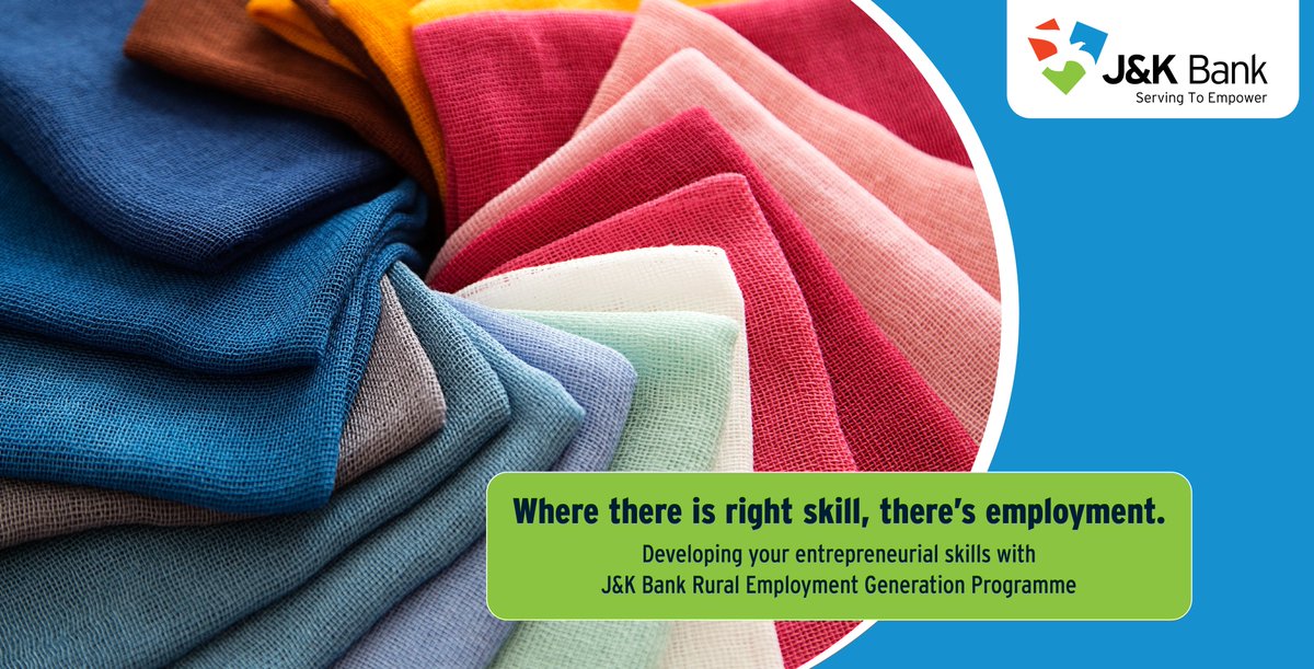 JandKBank's tweet photo. With the right skills, the youth of today can achieve greater heights. #JKBank offers Rural Employment Generation Programme - a special scheme to develop entrepreneurial skills among the rural unemployed youth. For further details call us on 1800 890 2122.
#REGP https://t.co/TT4AkN32Tc