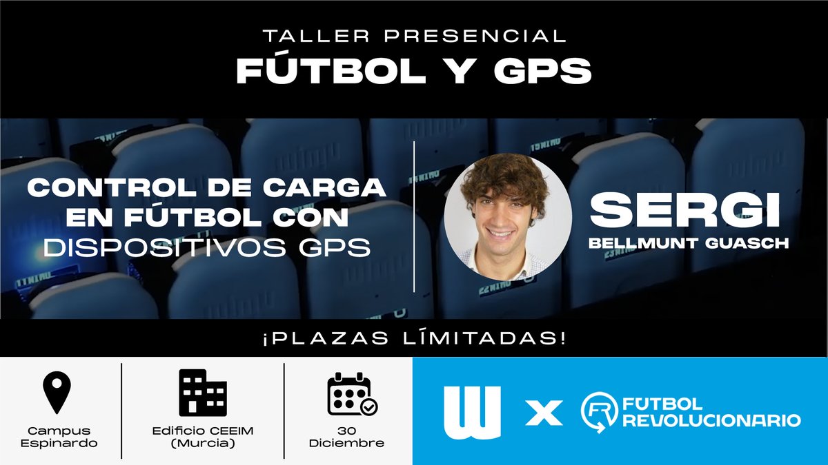 No os perdáis el próximo 30 de diciembre el taller presencial impartido por <a href="/Futbol_Rev/">Preparadores Físicos Fútbol</a> y <a href="/WIMU_Sports/">WIMU Sports</a> de la mano de <a href="/antoniogomez08/">Antonio Gómez</a> y @Belmuncias 📢

📍Campus Espinardo. Edificion CEEIM (Murcia)
🗓️ 30/12/2021
🚨Plazas limitadas
🔗 futbolrevolucionario.com/producto/jorna…