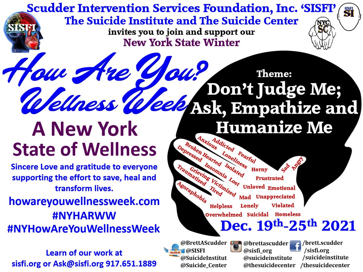 NYHAYWW's tweet photo. Greetings NYers, how are you?
It's our #WinterWellnessWeek to check on your #EmotionalWellness #MentalHealth #MentalIllness, health and wellness and coping with #Covid19. We are listening to you and here to help @BrettAScudder @SISFI @SuicideInstitut. #TheSuicideNetwork #NYHAYWW https://t.co/UJNPBChr7l