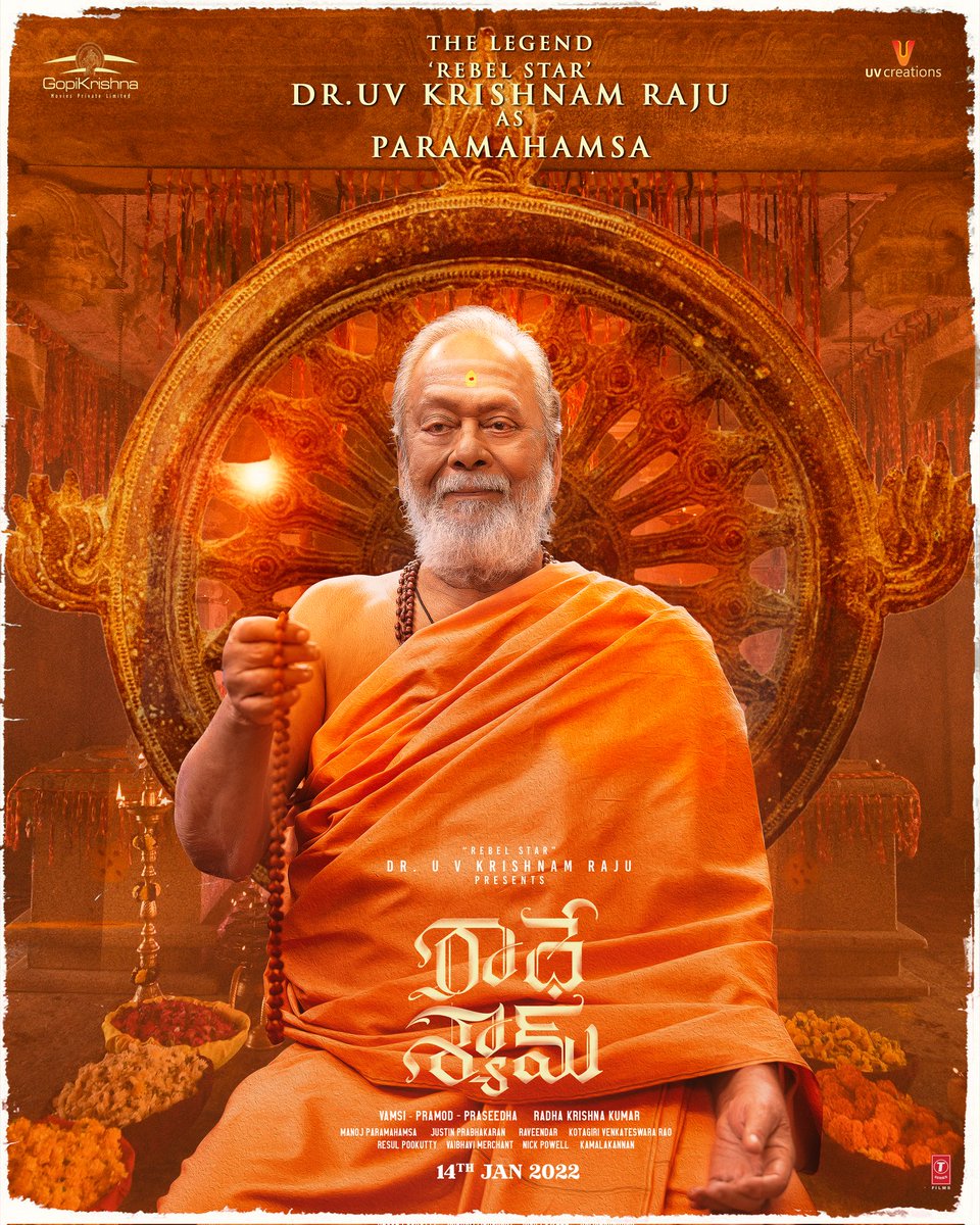UVKrishnamRaju's tweet photo. It felt so good to be back in front of the camera after a long time, and it’s even more special that it’s with #Prabhas in #RadheShyam as #Paramahamsa. https://t.co/Y9YKsIDEsp