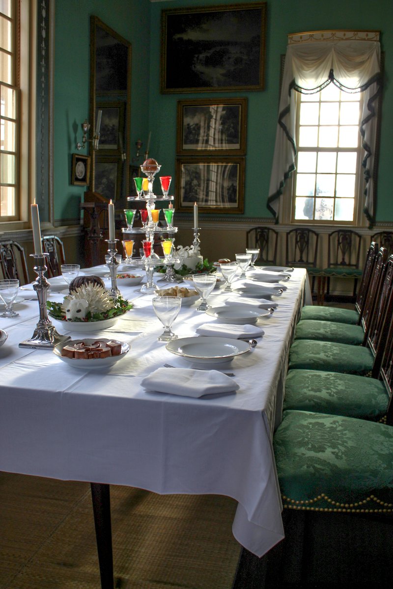 MountVernon's tweet photo. The centerpiece of this dessert course is a pyramid of jellies. The colorful dessert of sweet gelatin flavored with spices and fruit was skillfully prepared by enslaved cooks: Hercules, Nathan, Doll, and Lucy.
#18thCenturyEntertaining #HowTo18thCentury https://t.co/QU48S2GrAL