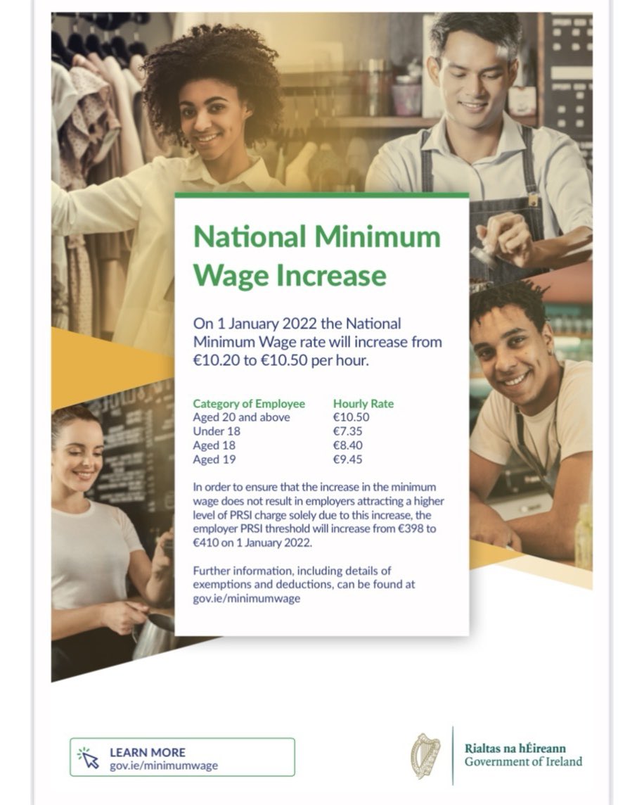 MLMG27880141's tweet photo. The National Minimum Wage rates in the Republic of Ireland are due to increase on 01.01.2022.

Please ensure your payroll is reviewed to comply with these changes.

Should you have any queries do not hesitate to contact us on 074 93 21420 or info@mlmg@ie. https://t.co/ikYOlSvdfo
