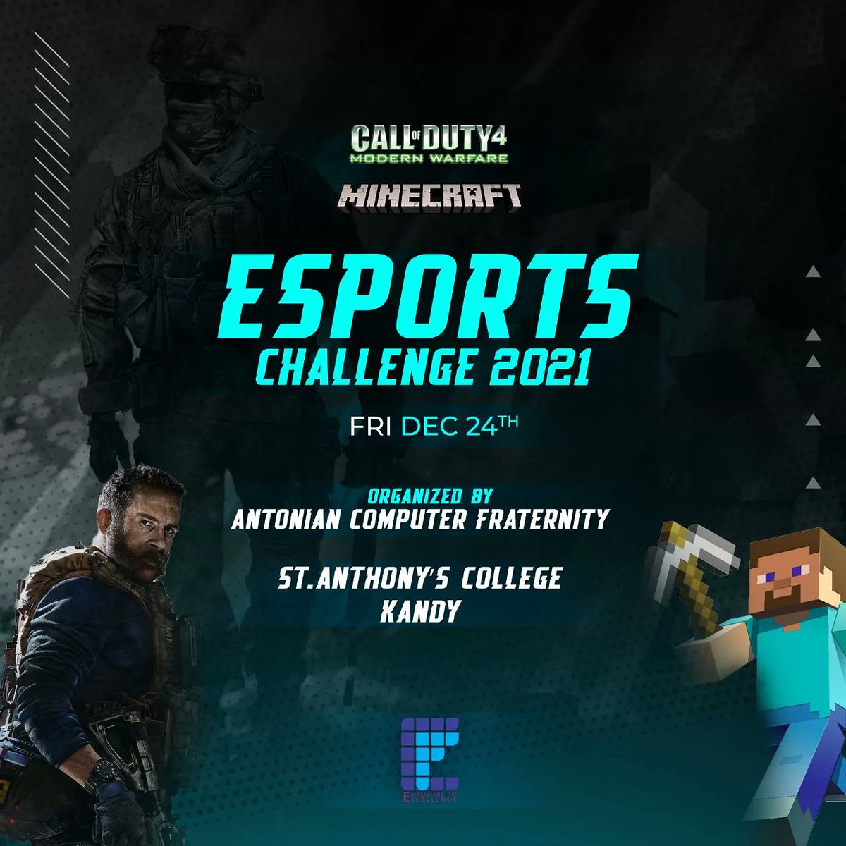 SACK_ACF's tweet photo. The Antonian Computer Fraternity of St. Anthony's College proudly present the year end "E-sport challenge 2021".
On the 24th of December 2021
Join with us and enjoy the spirit
♥️💙🖤🦅
Stay tuned!!! https://t.co/SElM2IcMX3