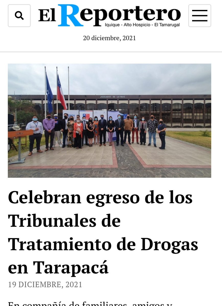 Senda_Tarapaca's tweet photo. 🗞PRENSA| Medios locales destacan egresos de los Tribunales de Tratamiento de Drogas en Tarapacá.
Usuarios del programa de justicia terapéutica culminaron exitosamente su proceso de recuperación. https://t.co/C5D7YgmhMK
