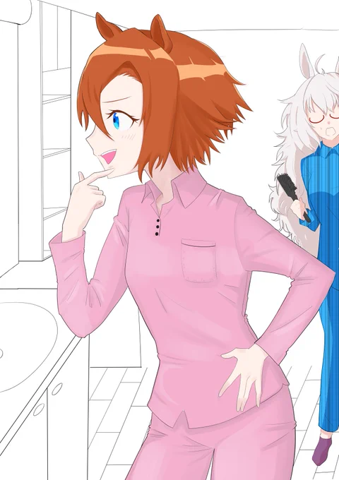 ハヤヒデオペラのモーニングルーティンを描きたかった残骸です#ウマ娘 #テイエムオペラオー 