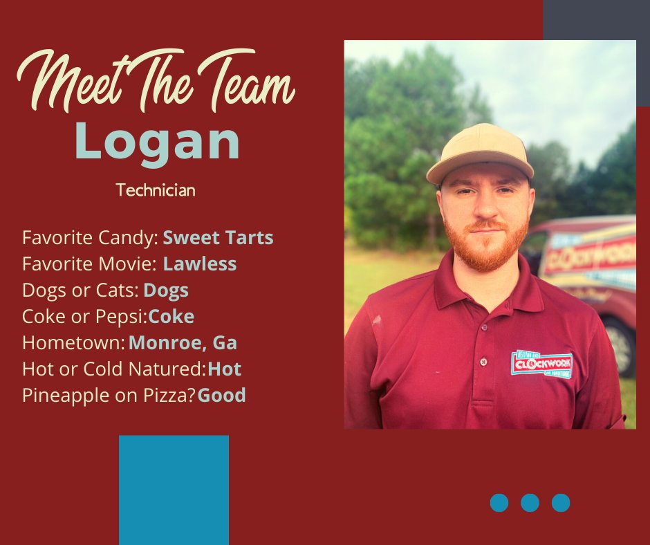 clockwork_air's tweet image. Meet Logan! Logan is a NATE Certified, Heat Exchanger Certified and EPA Certified HVAC Technician. Thanks Logan for all you do! #HVACservice #HVACtechnician #Athens #Oconee #Clockwork