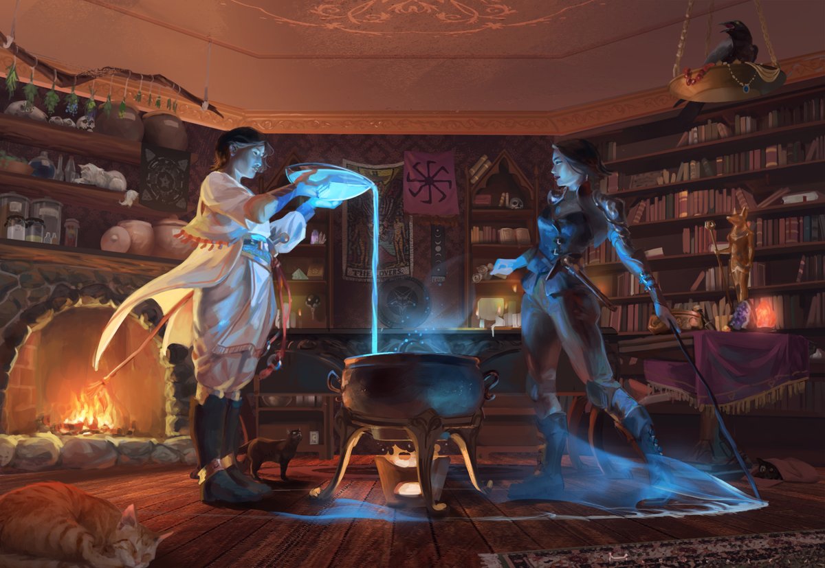 meowtricia's tweet photo. I come out of my cave to show you my latest work! This is of two wonderful ladies who own their own little occult shop. 🌞🌛 https://t.co/qPOIEoMPp0