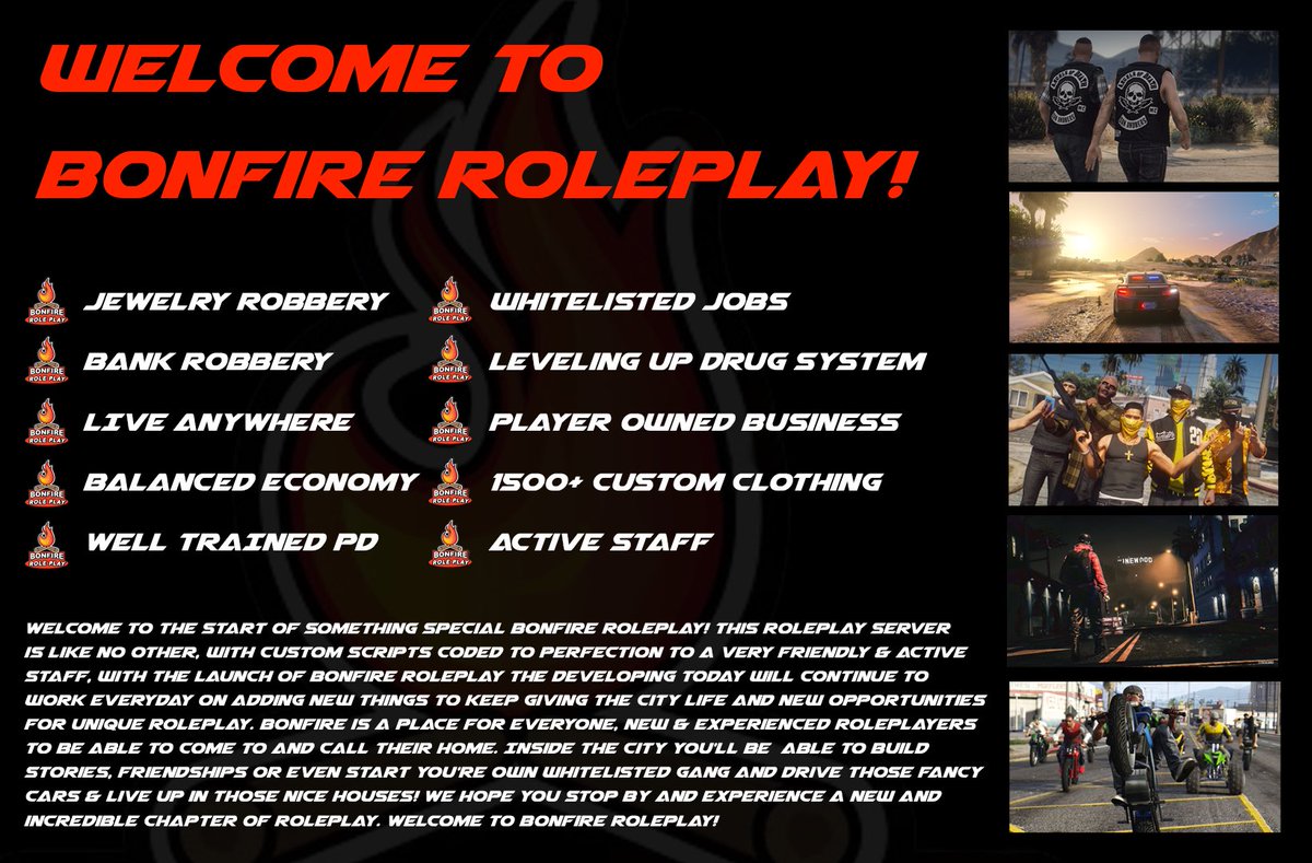 DWilsonn_'s tweet photo. I don’t know how many of y’all still play GTA V Roleplay, but the past month I’ve been working on building a server that has potential to be a top server on fivem. Let me know if your interested in joining as it launches tomorrow! @BonFireRoleplay https://t.co/BSRqn3PdbU