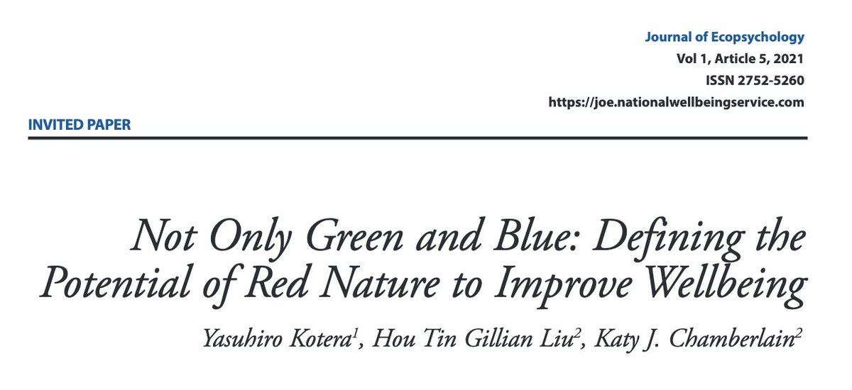 YasuKotera's tweet photo. Pleased to publish an article discussing the #wellbeing impact of #RedNature in Jnl of #Ecopsychology w Derby MSc Psyc graduate Gillian and @volcano_katy. Hope to inform the #diversity of nature in #MentalHealth research. #OpenAccess https://t.co/VLPx4oHOBR @stephenpalmer https://t.co/WGAk47VC8E